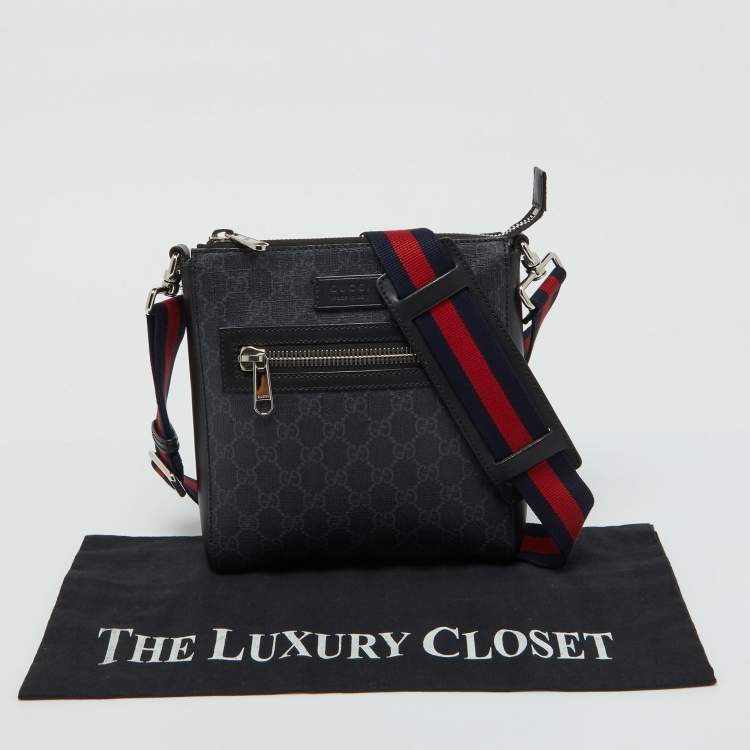 Pre Owned Gucci Black GG Supreme Canvas and Leather Crossbody Bag