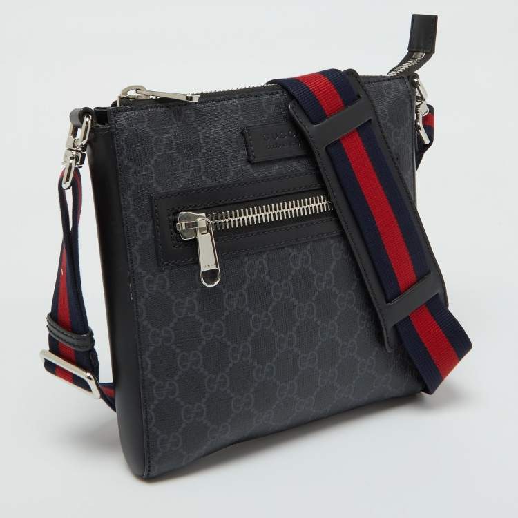 Pre Owned Gucci Black GG Supreme Canvas and Leather Crossbody Bag