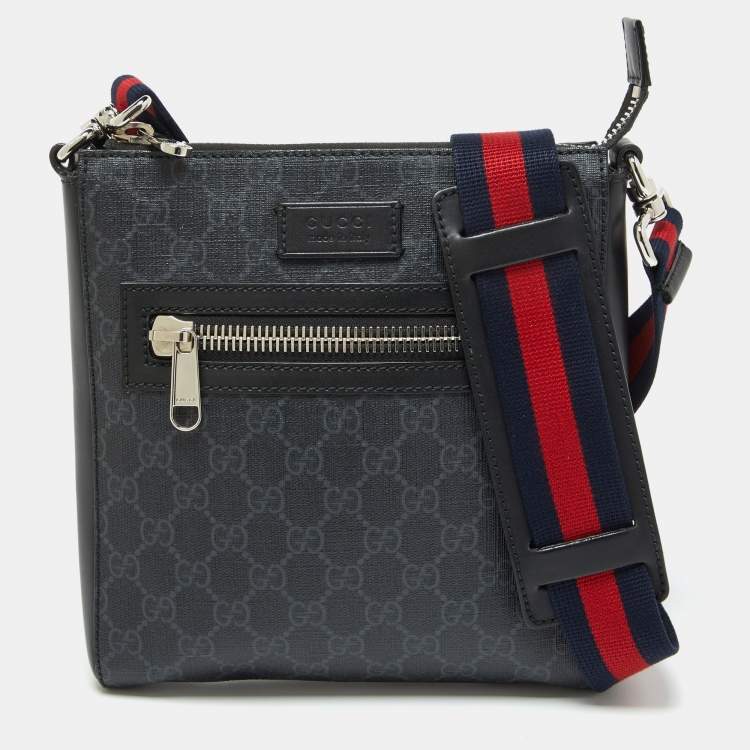 Pre Owned Gucci Black GG Supreme Canvas and Leather Crossbody Bag