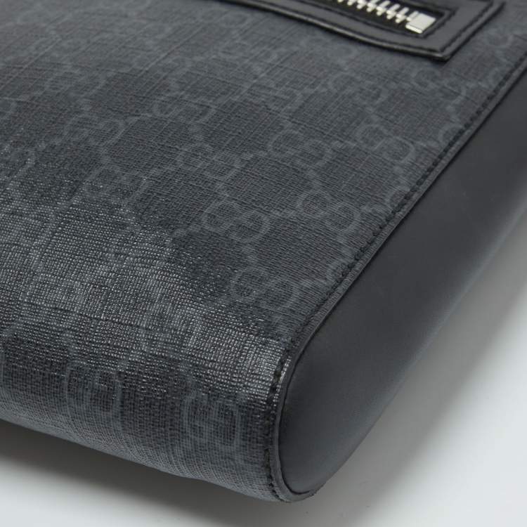 Pre Owned Gucci Black GG Supreme Canvas and Leather Crossbody Bag