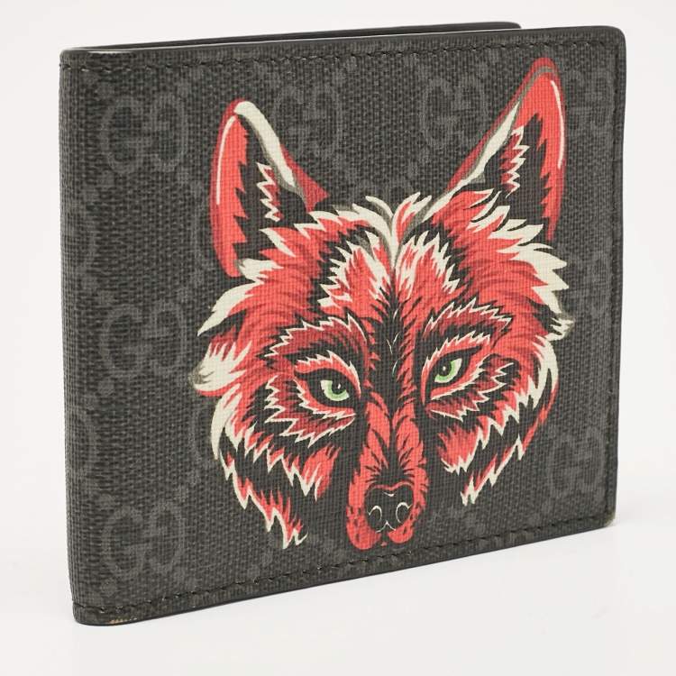 مملوكة مسبقًا Gucci Black GG Supreme Canvas Wolf Print Bifold Wallet