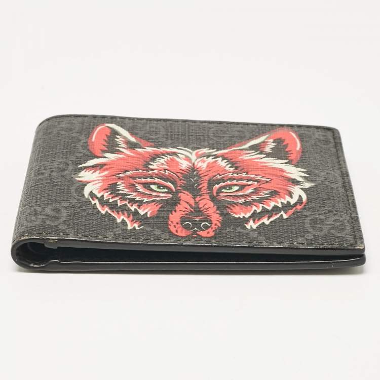 مملوكة مسبقًا Gucci Black GG Supreme Canvas Wolf Print Bifold Wallet