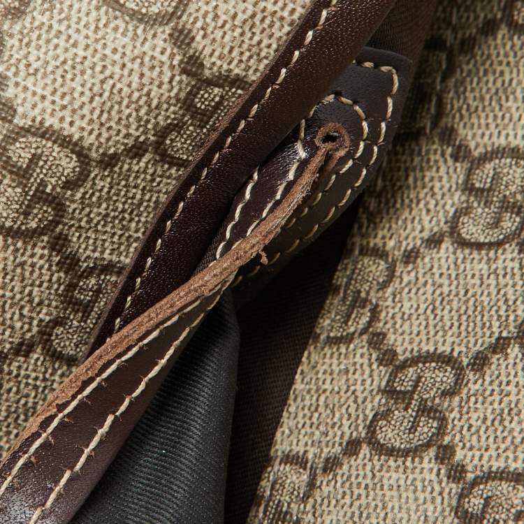 Pre Owned Gucci Beige/Brown GG Supreme Canvas and Leather Web Flap Messenger Bag
