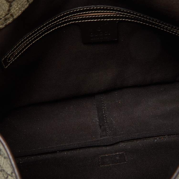 Pre Owned Gucci Beige/Brown GG Supreme Canvas and Leather Web Flap Messenger Bag