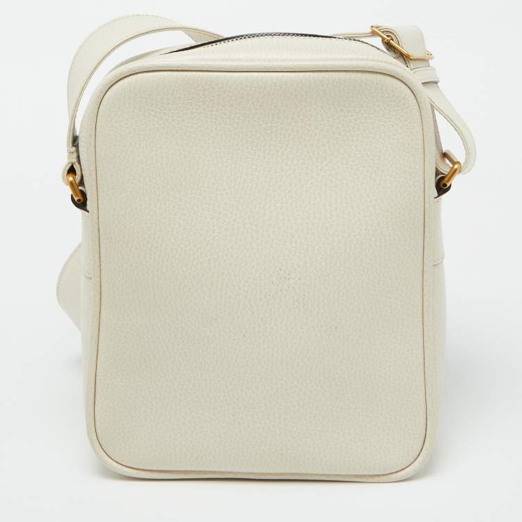 Pre Owned Gucci White Leather Logo Print Messenger Bag