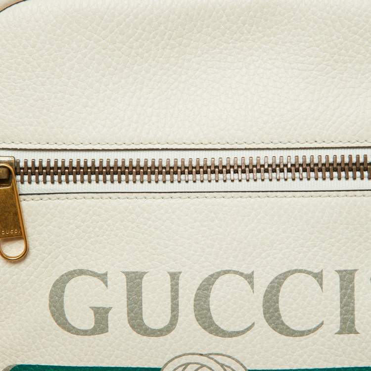 Pre Owned Gucci White Leather Logo Print Messenger Bag