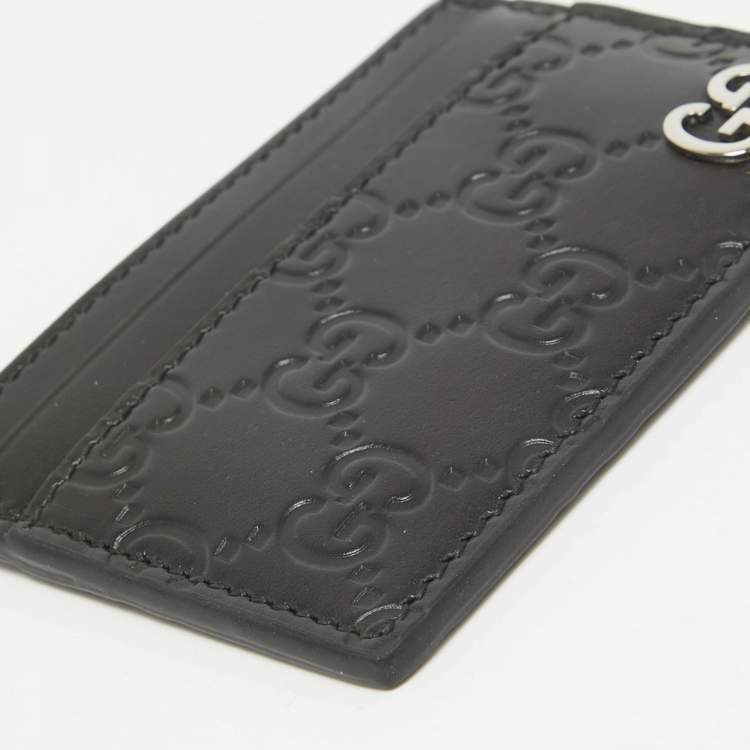 مملوكة مسبقًا Gucci Black Guccissima Leather Card Holder