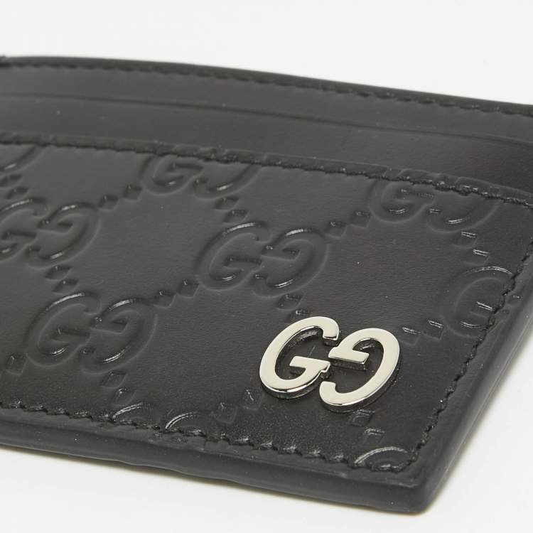 مملوكة مسبقًا Gucci Black Guccissima Leather Card Holder