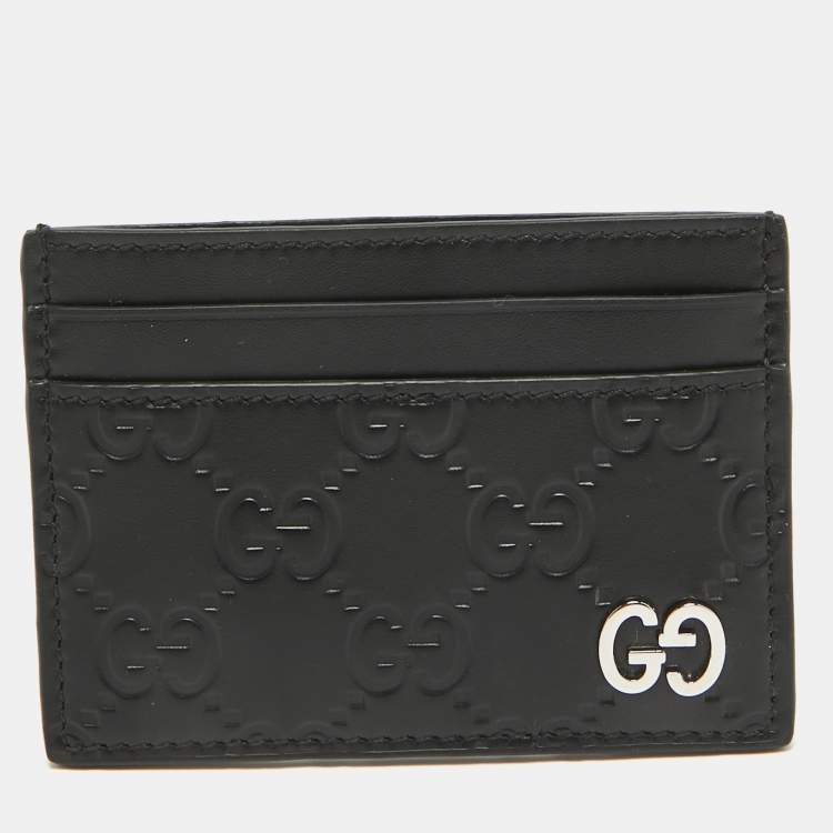 مملوكة مسبقًا Gucci Black Guccissima Leather Card Holder