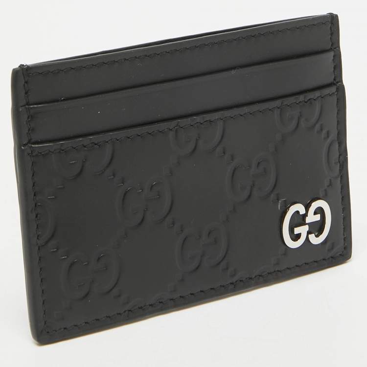 مملوكة مسبقًا Gucci Black Guccissima Leather Card Holder