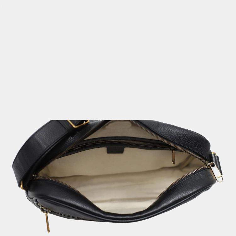 Pre Owned Gucci Logo Leather Messenger Bag