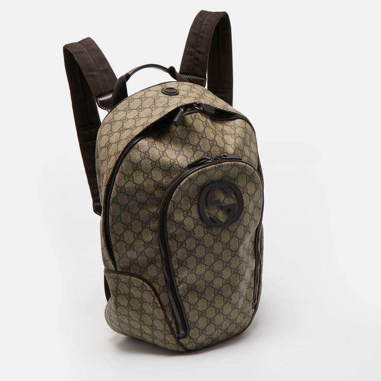 Pre Owned Gucci Beige/Brown GG Supreme Canvas Interlocking G Backpack