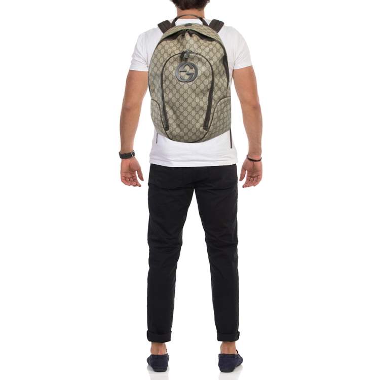 Pre Owned Gucci Beige/Brown GG Supreme Canvas Interlocking G Backpack