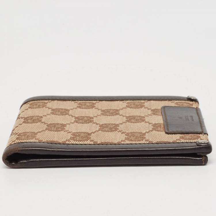 Pre Owned Gucci Beige/Brown GG Canvas and Leather Bifold Wallet