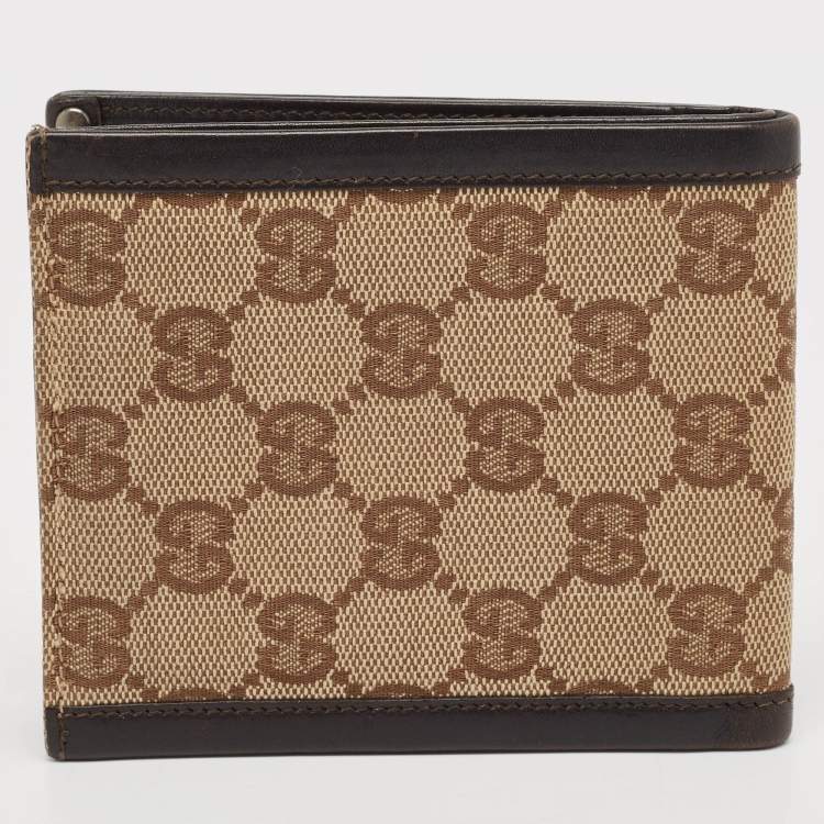 Pre Owned Gucci Beige/Brown GG Canvas and Leather Bifold Wallet