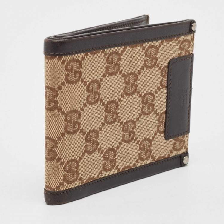 Pre Owned Gucci Beige/Brown GG Canvas and Leather Bifold Wallet