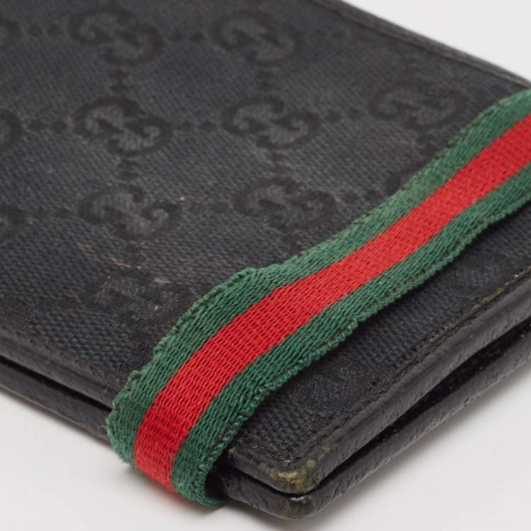 Pre Owned Gucci Black GG Canvas Web Bifold Wallet