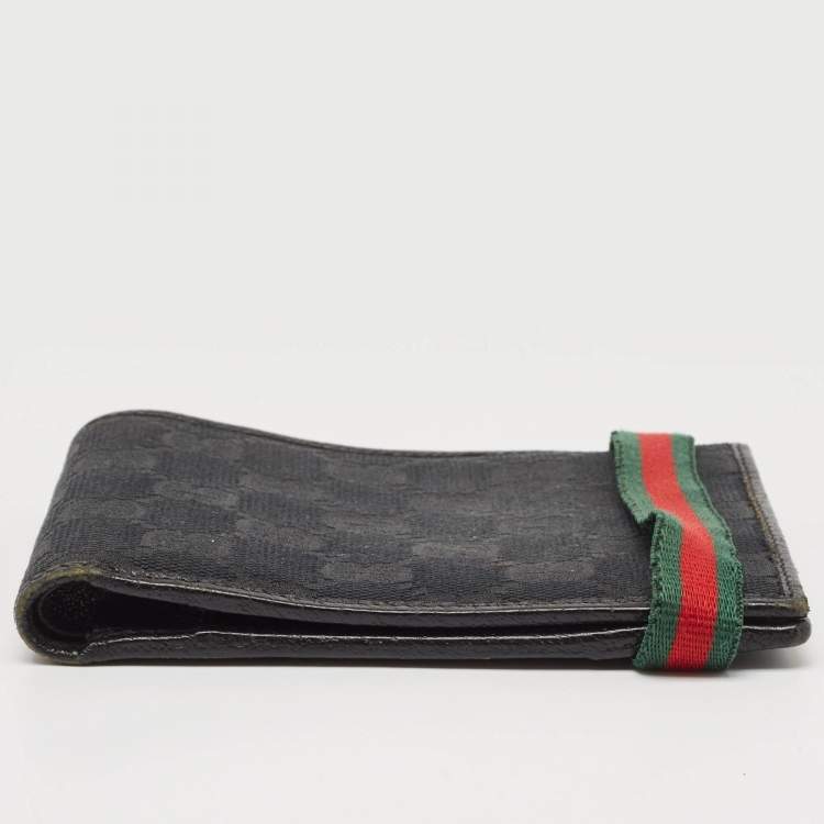 Pre Owned Gucci Black GG Canvas Web Bifold Wallet