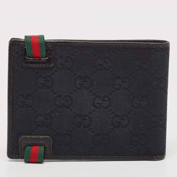 Pre Owned Gucci Black GG Canvas Web Bifold Wallet