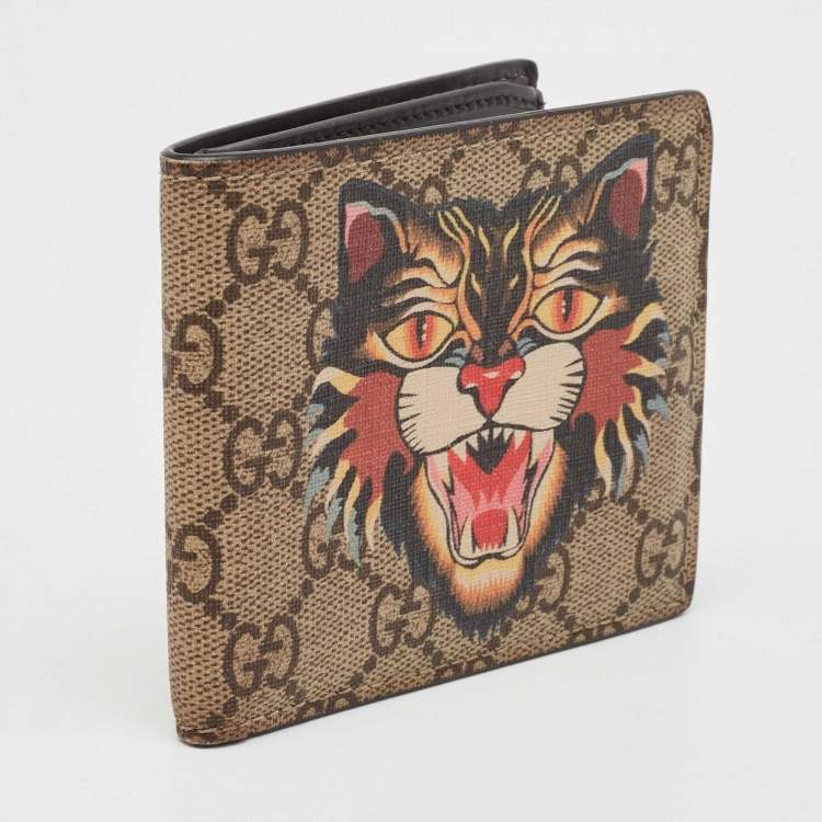 Pre Owned Gucci Beige GG Supreme Canvas Angry Cat Bifold Wallet