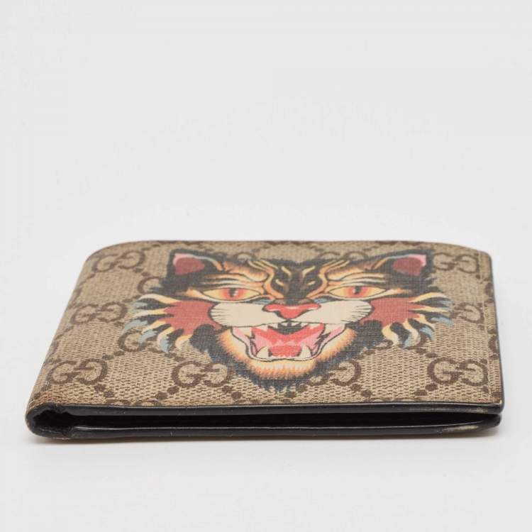 Pre Owned Gucci Beige GG Supreme Canvas Angry Cat Bifold Wallet
