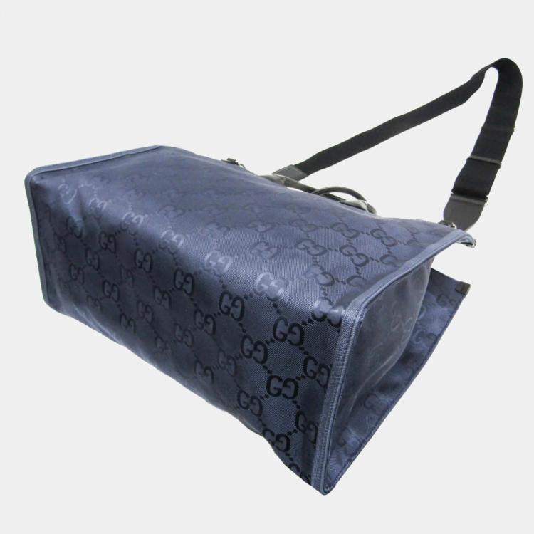 Pre Owned Gucci Off The Grid Nylon Leather Handbag Shoulder Bag Black Navy
