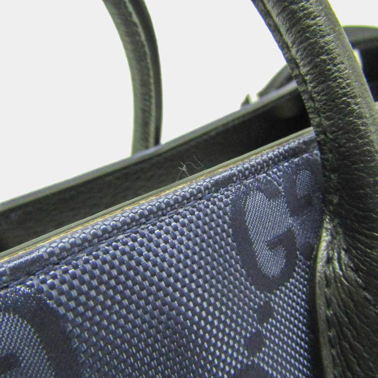Pre Owned Gucci Off The Grid Nylon Leather Handbag Shoulder Bag Black Navy