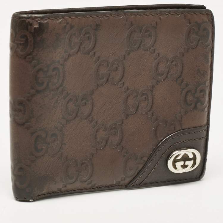 Pre Owned Gucci Brown Guccissima Leather Interlocking G Bifold Wallet