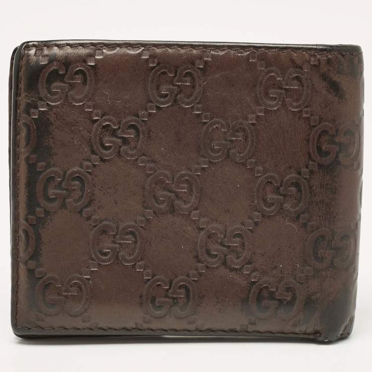 Pre Owned Gucci Brown Guccissima Leather Interlocking G Bifold Wallet
