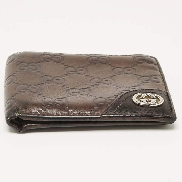 Pre Owned Gucci Brown Guccissima Leather Interlocking G Bifold Wallet