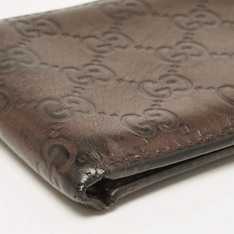 Pre Owned Gucci Brown Guccissima Leather Interlocking G Bifold Wallet