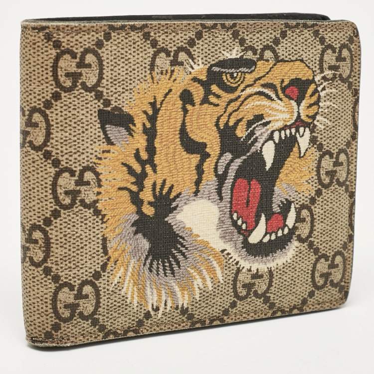 Pre Owned Gucci Beige GG Supreme Canvas Tiger Print Bifold Wallet