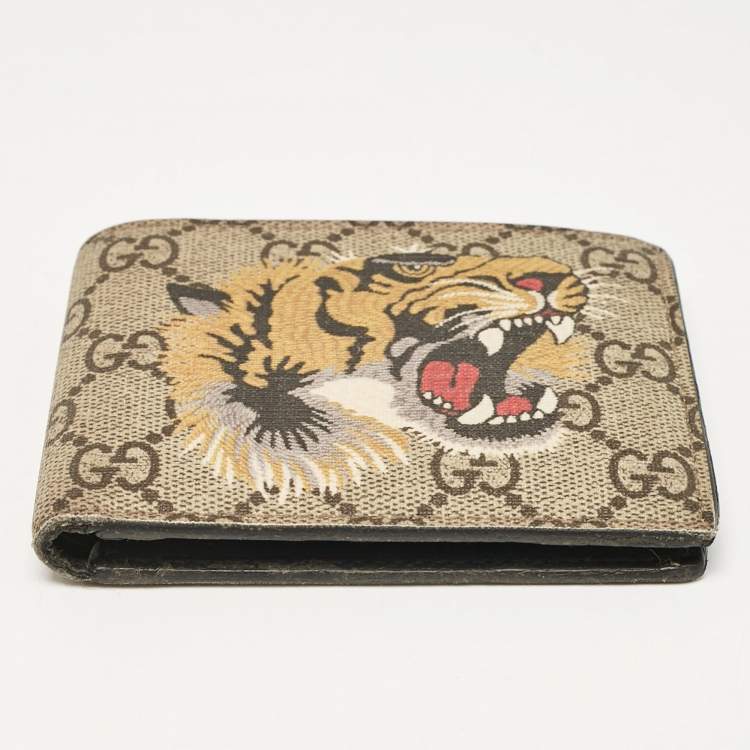 Pre Owned Gucci Beige GG Supreme Canvas Tiger Print Bifold Wallet