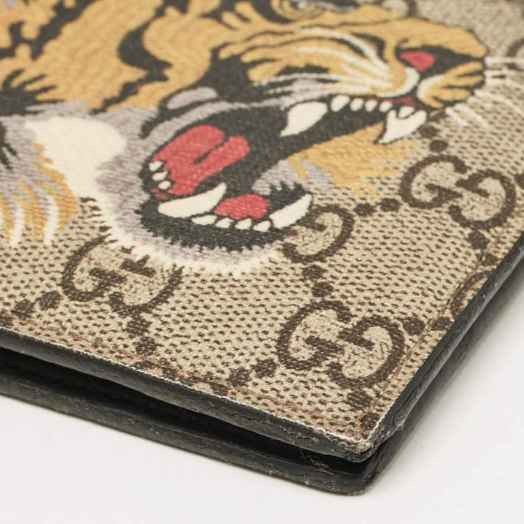 Pre Owned Gucci Beige GG Supreme Canvas Tiger Print Bifold Wallet