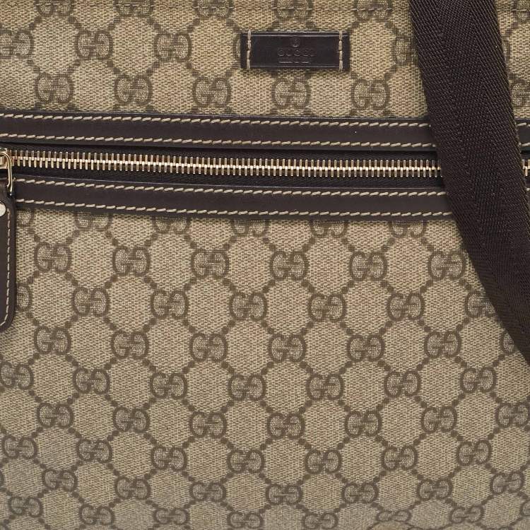 Pre Owned Gucci Beige GG Supreme Canvas Flat Messenger Bag