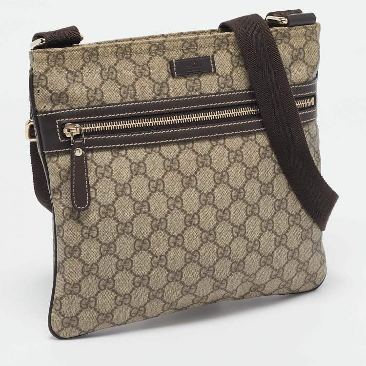 Pre Owned Gucci Beige GG Supreme Canvas Flat Messenger Bag