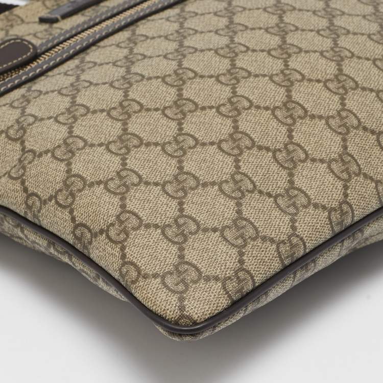 Pre Owned Gucci Beige GG Supreme Canvas Flat Messenger Bag