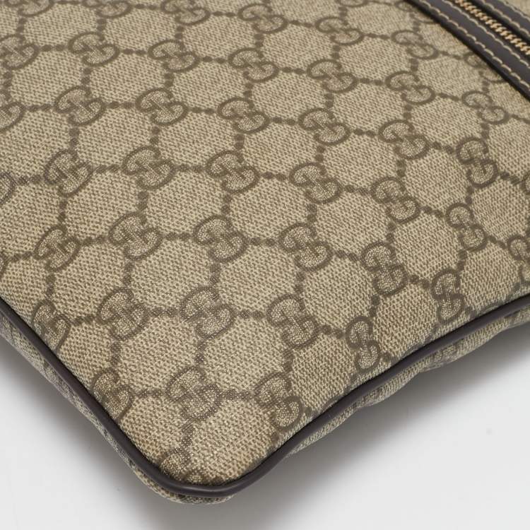 Pre Owned Gucci Beige GG Supreme Canvas Flat Messenger Bag