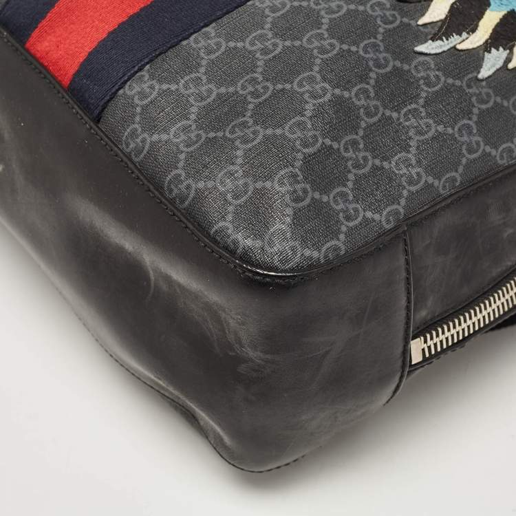 Pre Owned Gucci Black GG Supreme Canvas and Leather Angry Cat Backpack