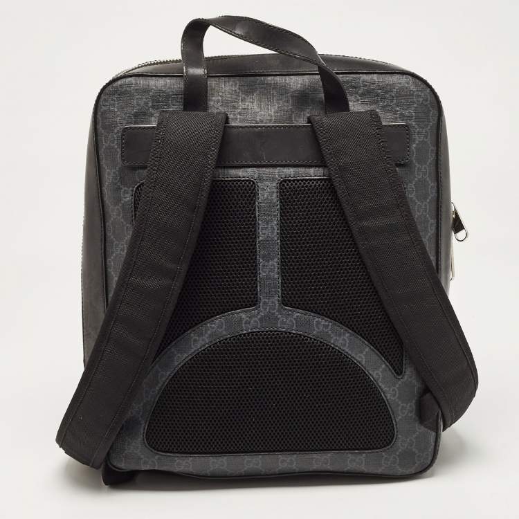 Pre Owned Gucci Black GG Supreme Canvas and Leather Angry Cat Backpack