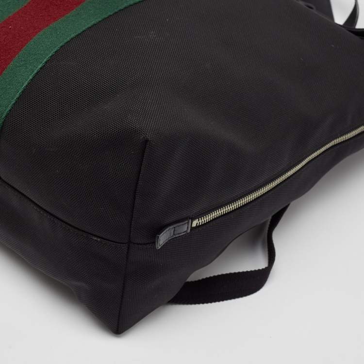 Pre Owned Gucci Black Leather and Nylon Web Fold Over Backpack