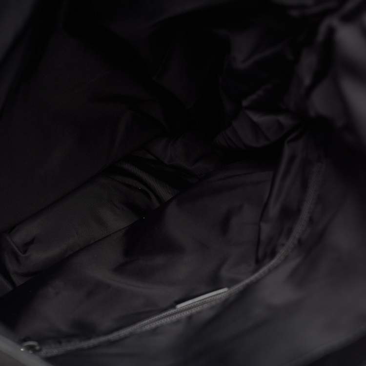 Pre Owned Gucci Black Leather and Nylon Web Fold Over Backpack