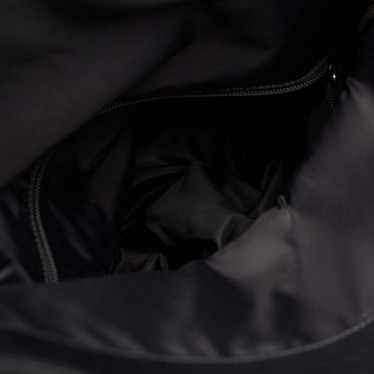 Pre Owned Gucci Black Leather and Nylon Web Fold Over Backpack