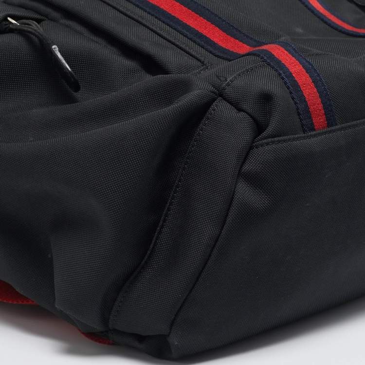 Pre Owned Gucci Black Nylon Web Drawstring Backpack
