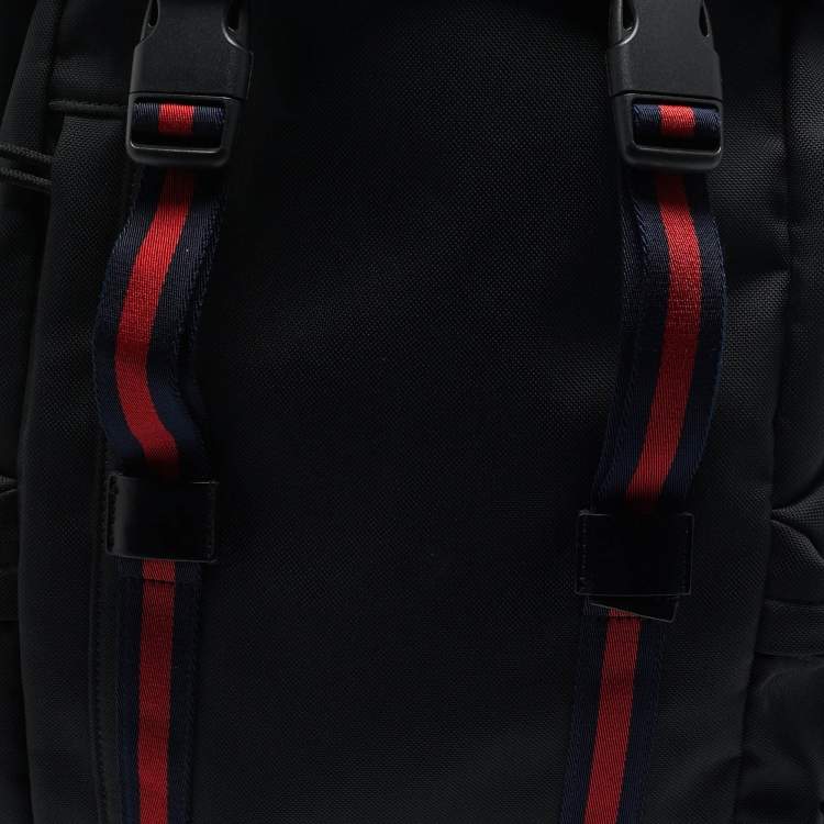 Pre Owned Gucci Black Nylon Web Drawstring Backpack