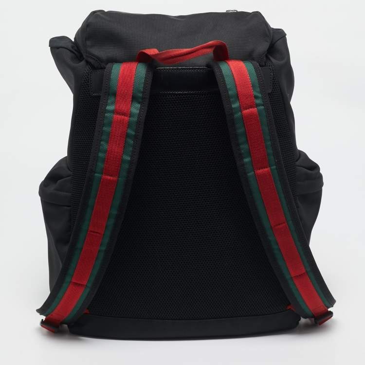 Pre Owned Gucci Black Nylon Web Drawstring Backpack