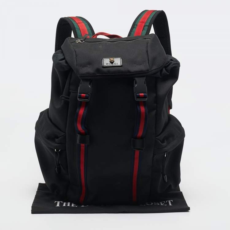 Pre Owned Gucci Black Nylon Web Drawstring Backpack