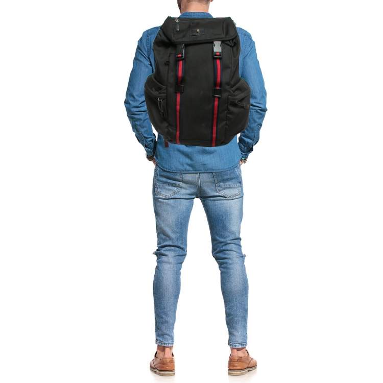 Pre Owned Gucci Black Nylon Web Drawstring Backpack