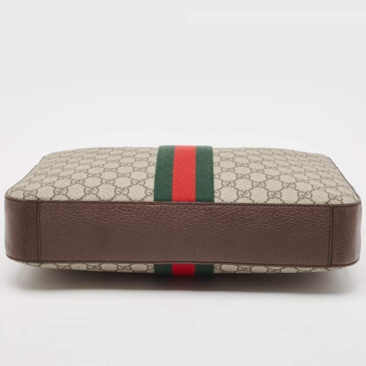 Pre Owned Gucci Brown/Beige GG Supreme Canvas Web Ophidia Briefcase