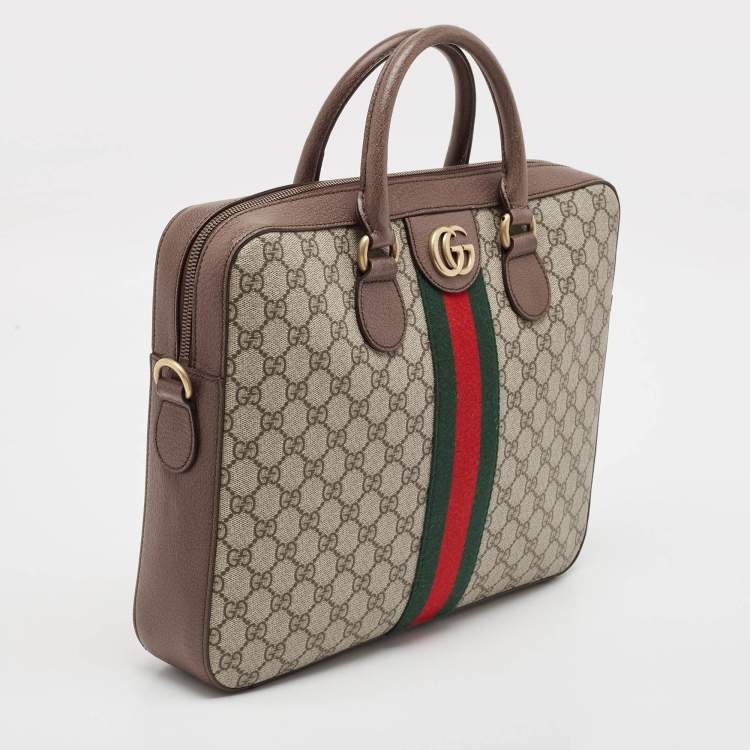 Pre Owned Gucci Brown/Beige GG Supreme Canvas Web Ophidia Briefcase